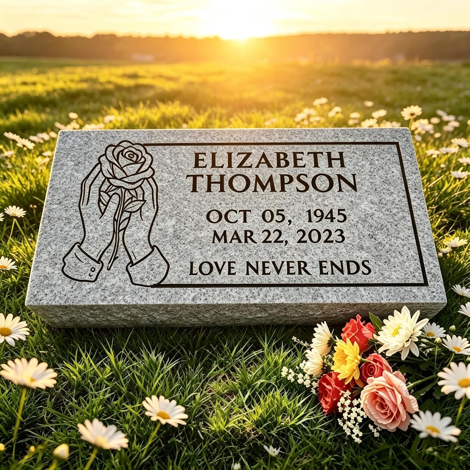 Grey Granite Headstone for Grave Markers, 16x8x3 Memorial Stones for Cemetery for Humans, Personalized Engraved