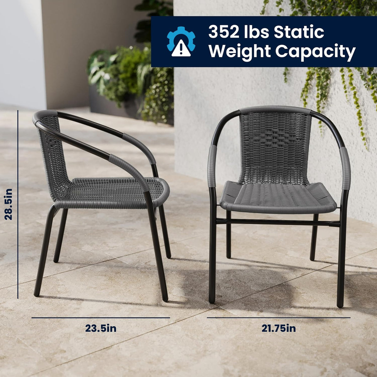 Gray PE Rattan Stackable Patio Dining Chair, 4-Pack