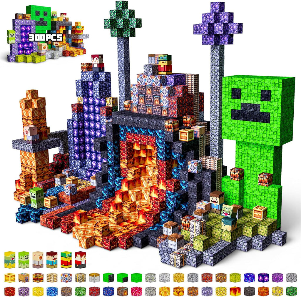Magnetic Building Blocks, STEM Toys Educational Magnet Cubes for Kids Ages 4-12 (Lava Portal-300pcs)