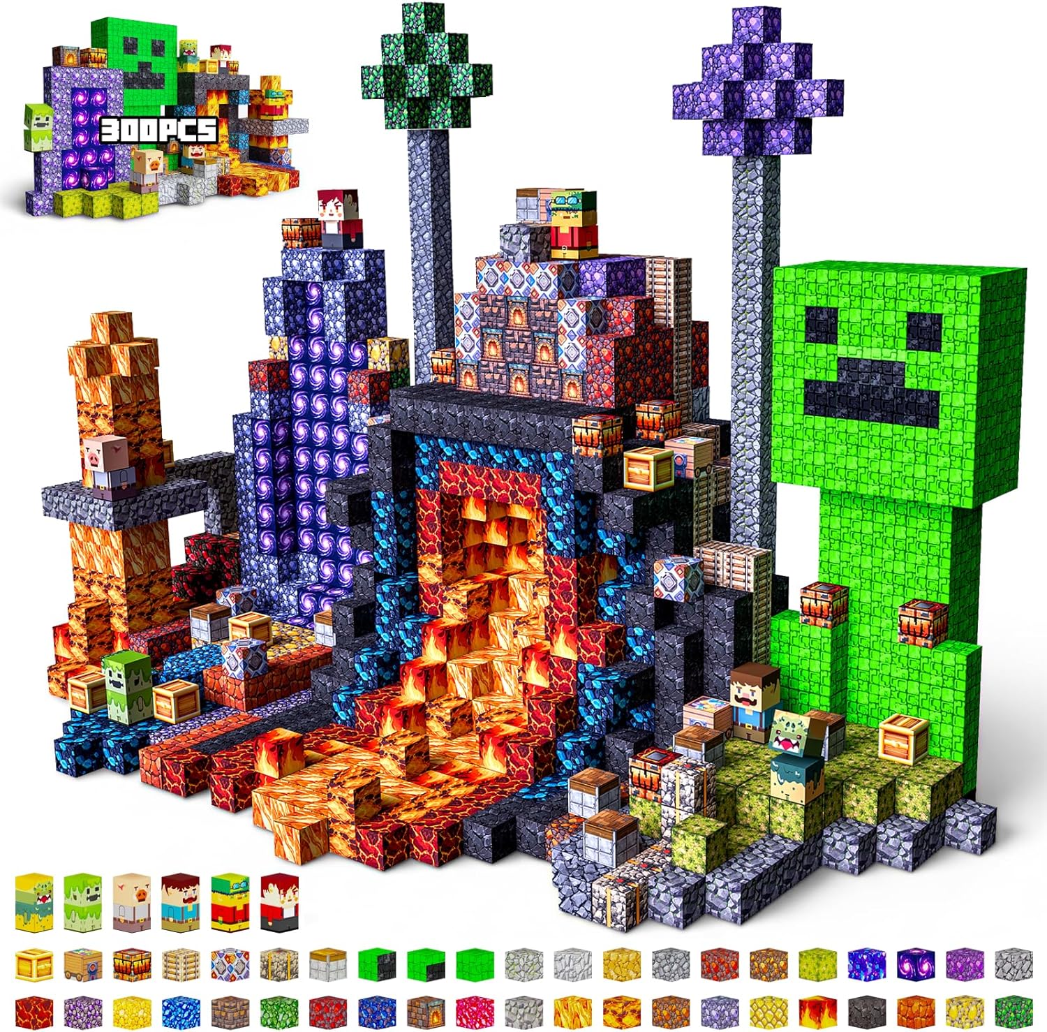 Magnetic Building Blocks, STEM Toys Educational Magnet Cubes for Kids Ages 4-12 (Lava Portal-300pcs)