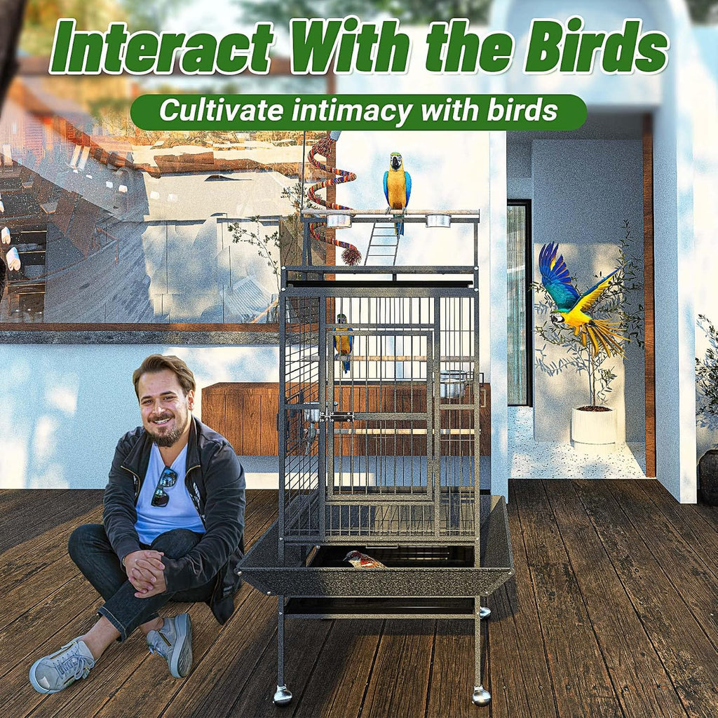 82 Inch Bird Cage, BOINN Bird Flight Cages with Rolling Stand & Bottom Tray, Wrought Iron Parrot Cage with PlayTop
