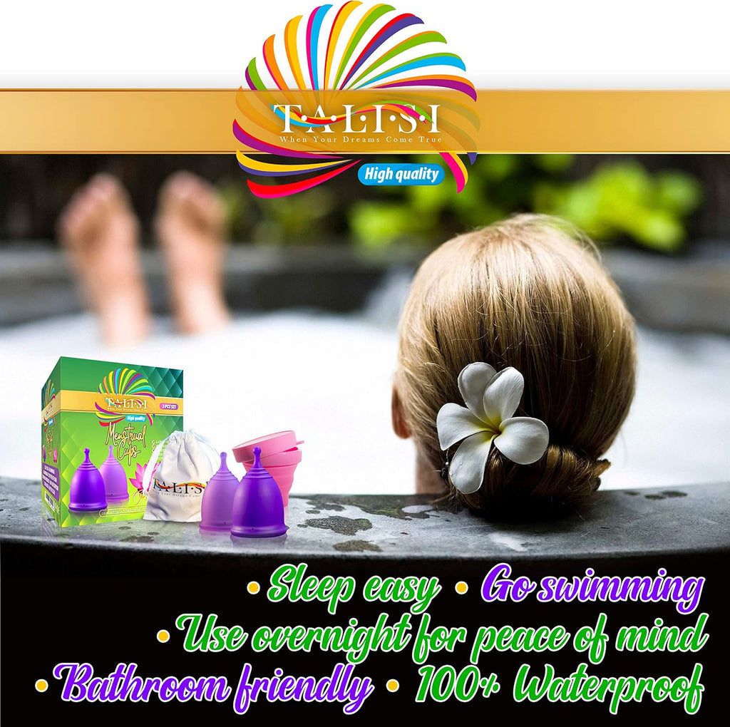 Talisi Reusable Menstrual Cup (Small & Large) Set of 2 with Foldable Silicone Sterilizer, Copa Menstruelle, Soft