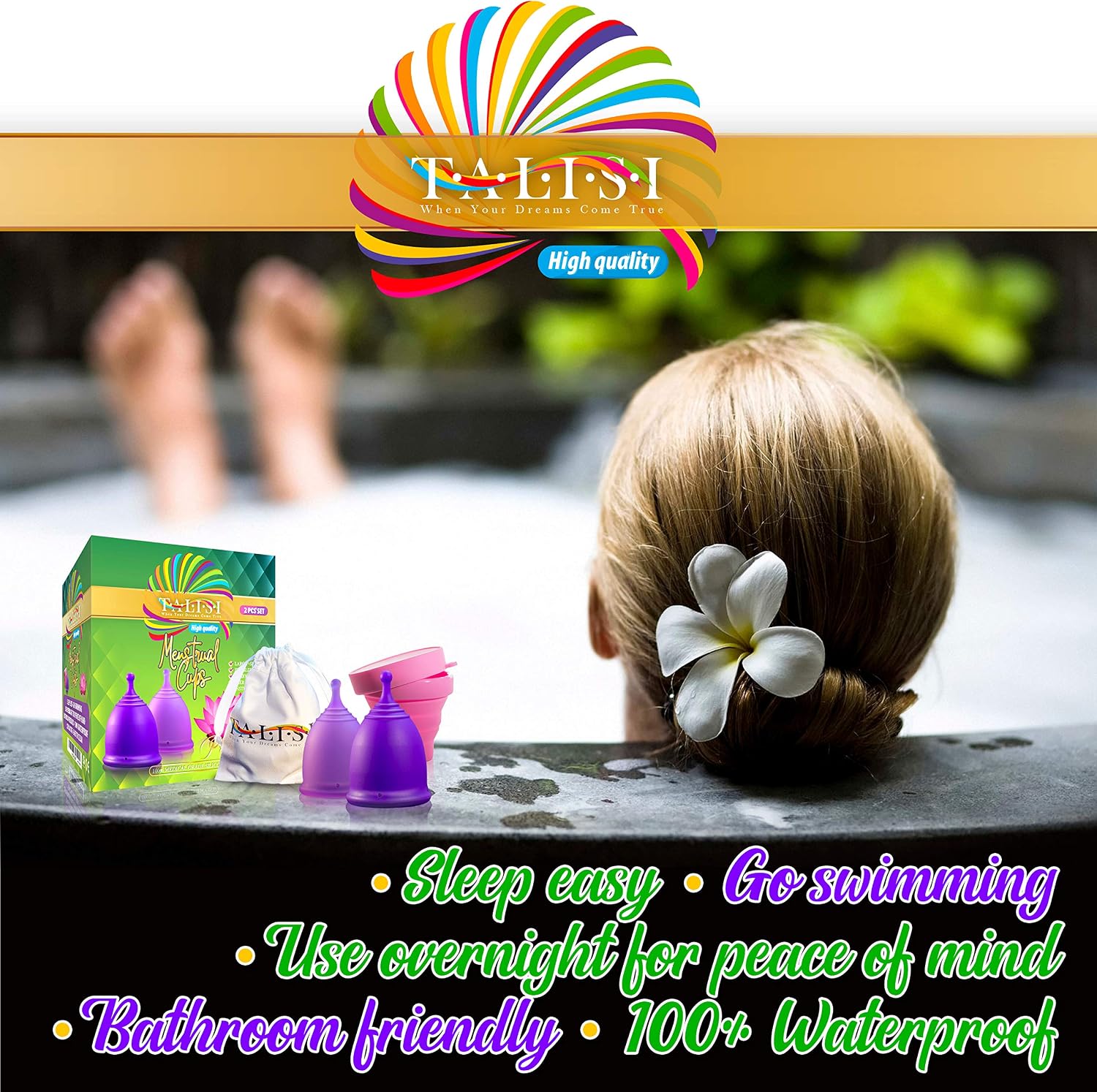 Talisi Reusable Menstrual Cup (Small & Large) Set of 2 with Foldable Silicone Sterilizer, Copa Menstruelle, Soft