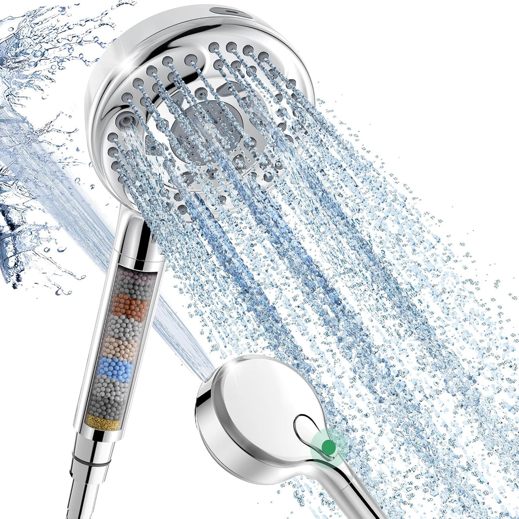 Filtered Shower Head with Handheld, 9-Spray Setting Detachable Showerhead with Filters, Shower Head for Hard Water