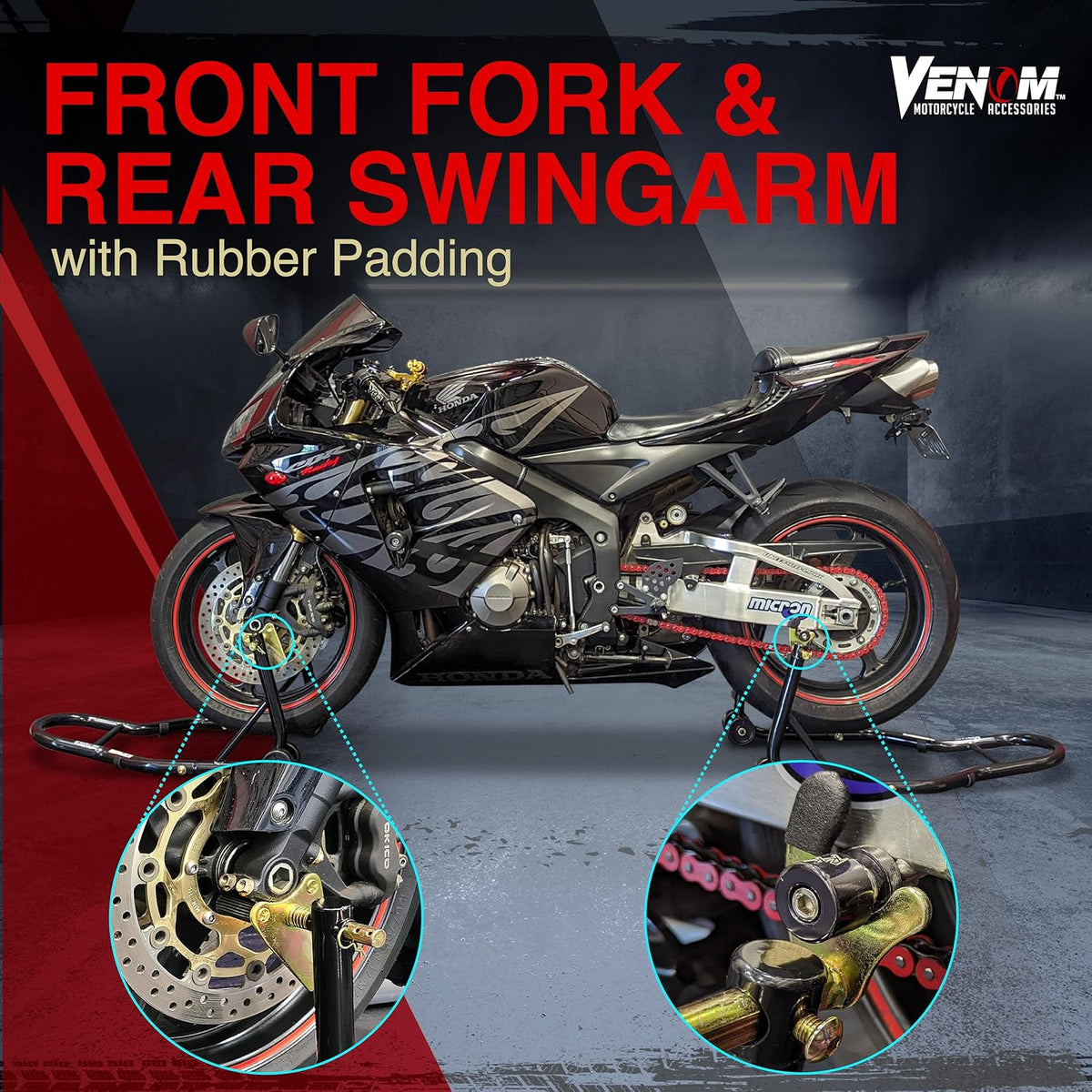 Motorcycle Stand Lift, Front & Rear Combo, Universal Paddock Lift Stand, Front Wheel Fork Stand Rear Wheel Swingarm