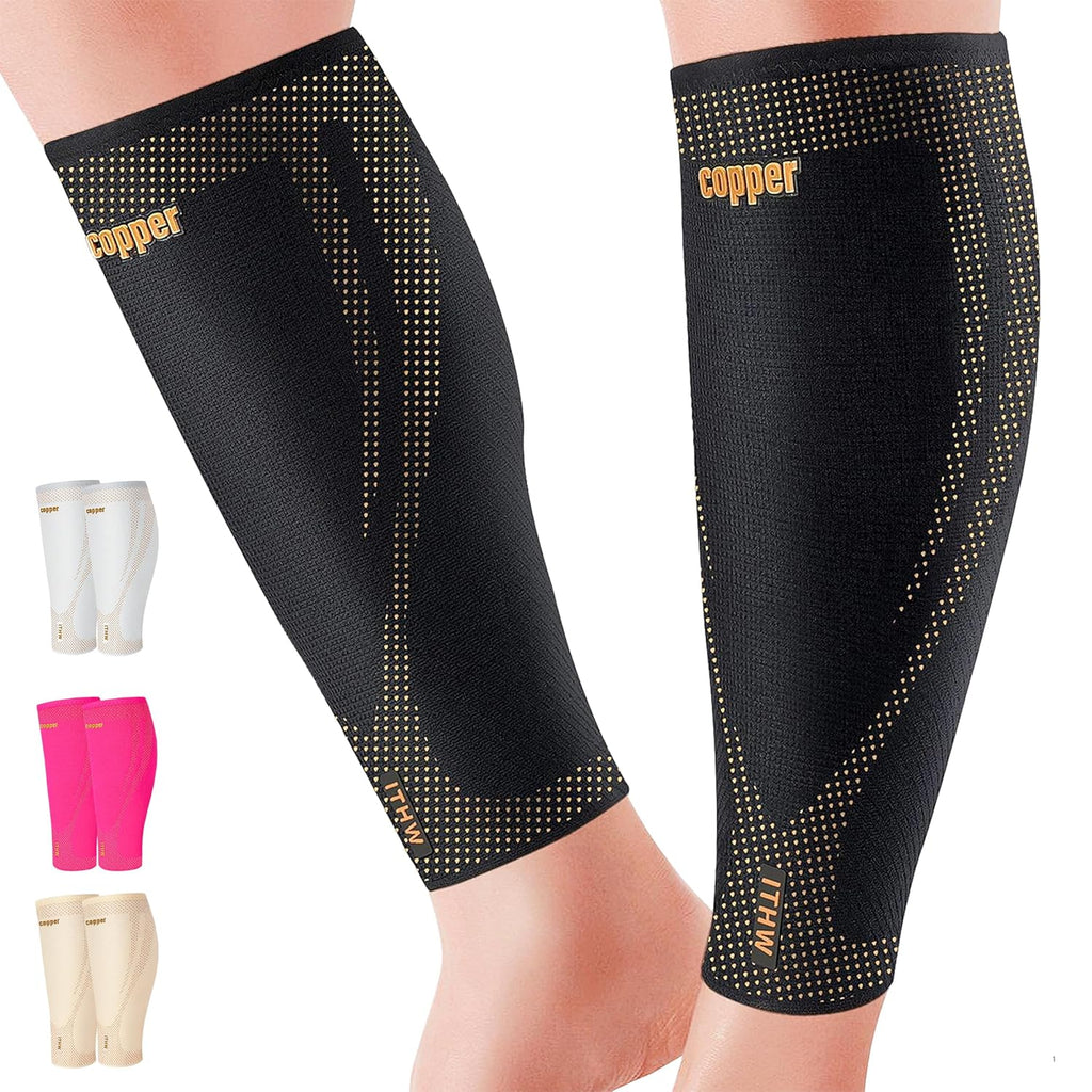 Copper Calf Compression Sleeves for Men & Women - Premium High Stretch Graduated Compression with Anti-Slip Grip |
