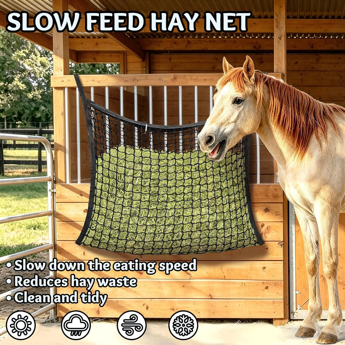 Hay Bags for Horses, Slow Feed Hay Nets for Horses Goat Sheep, Large Capacity Hay Feeder for Stall, Trailer, Pasture