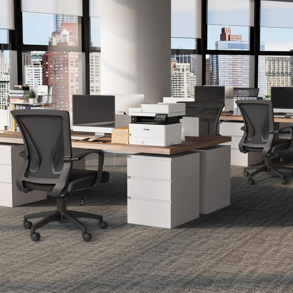 Office Chair Ergonomic Computer Desk Mesh Chair Mid Back Swivel Lumbar Support with Armrest (1, Black)