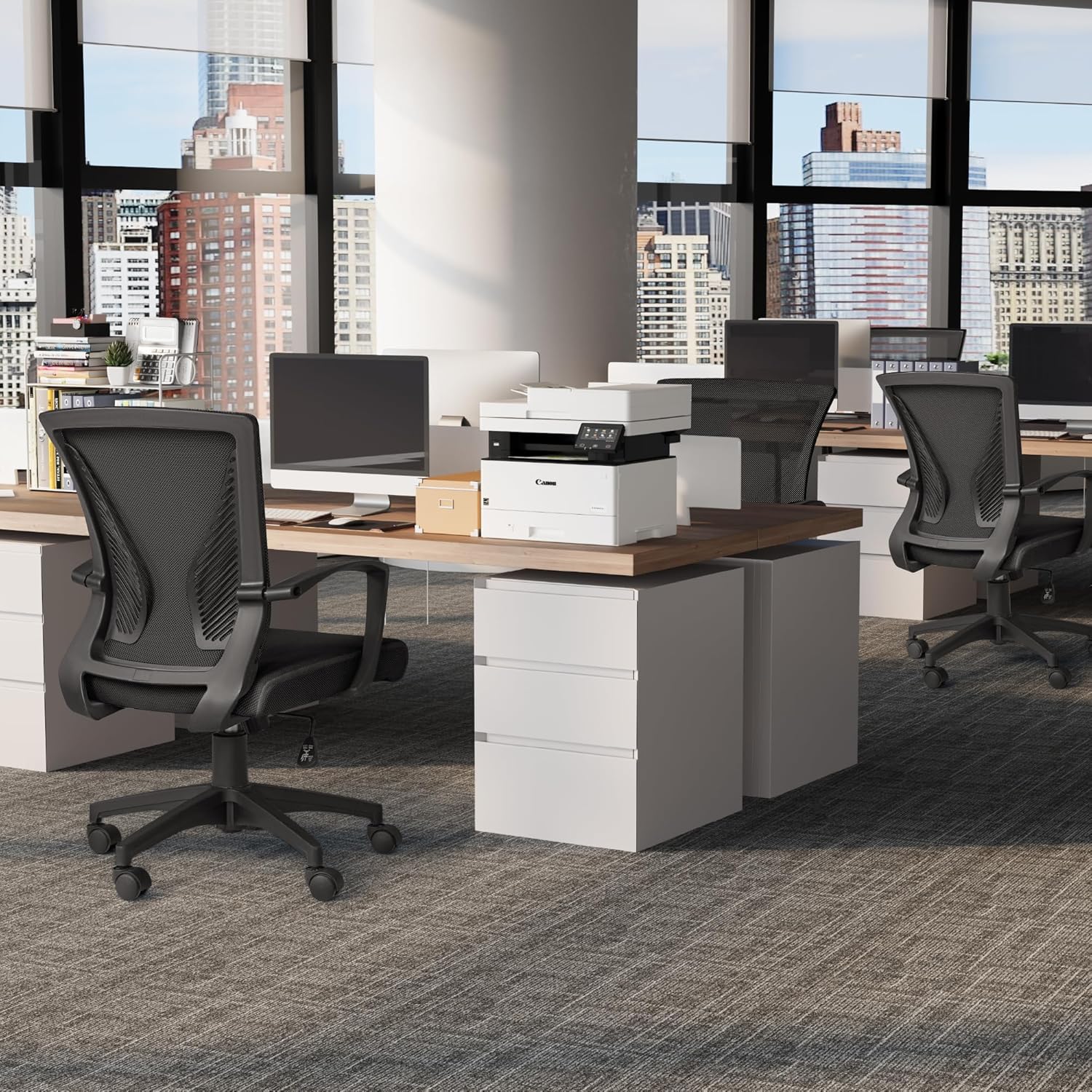 Office Chair Ergonomic Computer Desk Mesh Chair Mid Back Swivel Lumbar Support with Armrest (1, Black)