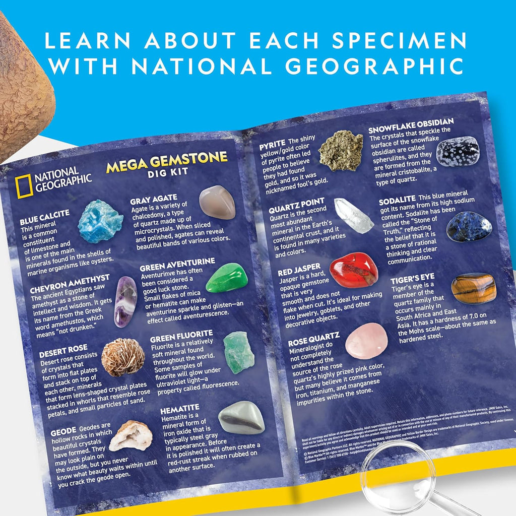NATIONAL GEOGRAPHIC Mega Gemstone Dig Kit – Dig Up 15 Real Gemstones and Crystals, Science Kit for Kids, Gem Digging