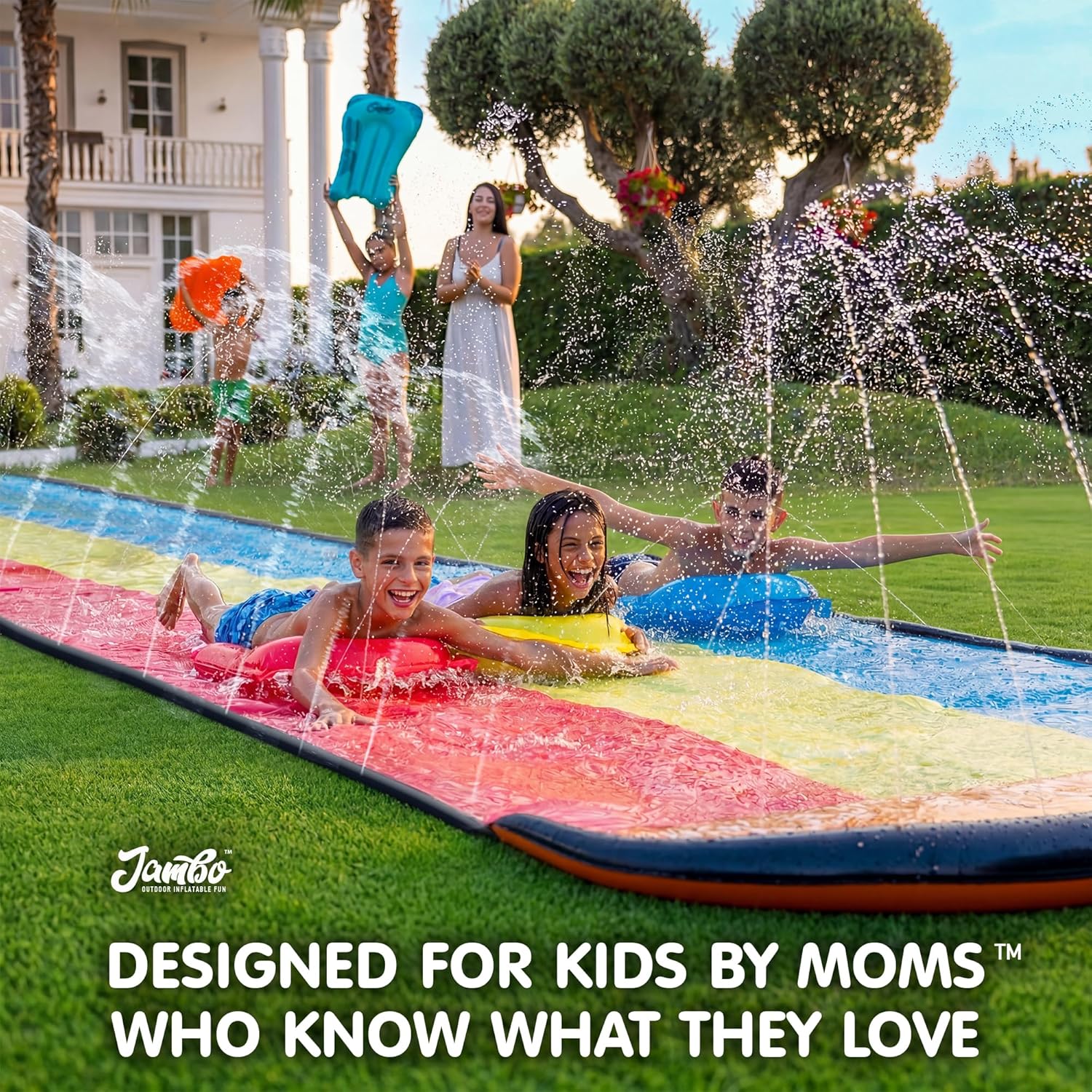 Premium Triple Water Slide with 3 Bodyboards, 20Ft Heavy Duty Slip Splash and Slides-Advanced 3-Way Sprinkler System