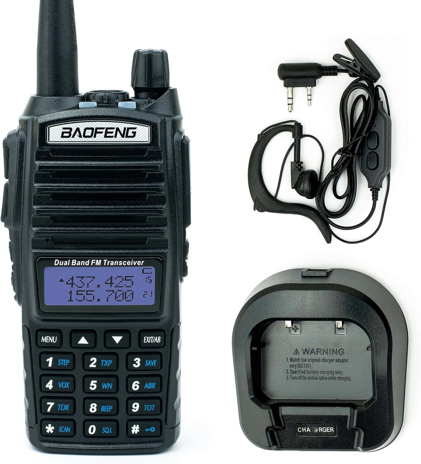 BaoFeng UV-82C Dual-Band 136-174/400-520 MHz FM Ham Two-Way Radio, Transceiver, HT with Battery, Earpiece, Antenna