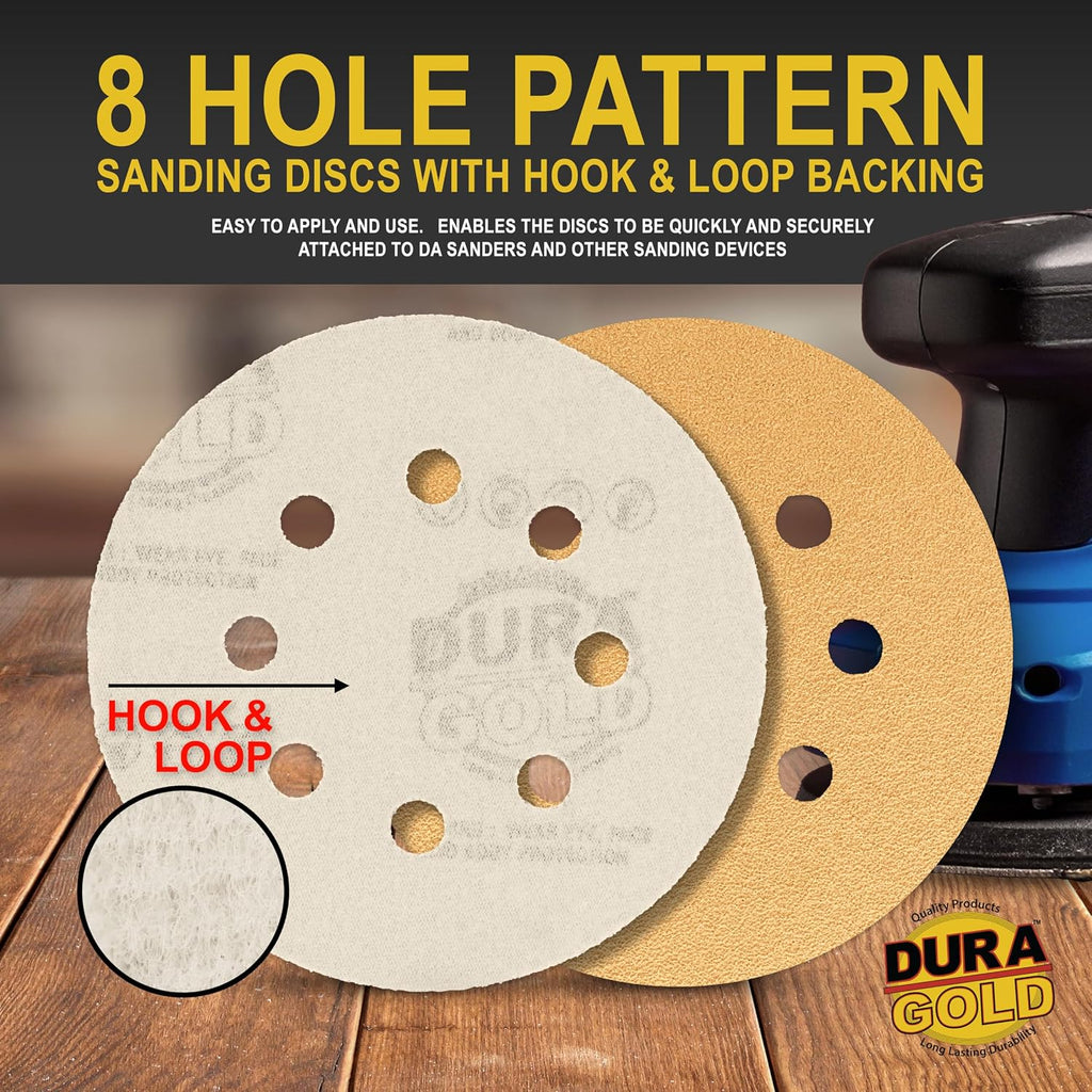 Premium - Variety Pack - 5" Gold Sanding Discs - 8-Hole Dustless Hook and Loop - 10 Each of Grit (60, 80, 120, 220