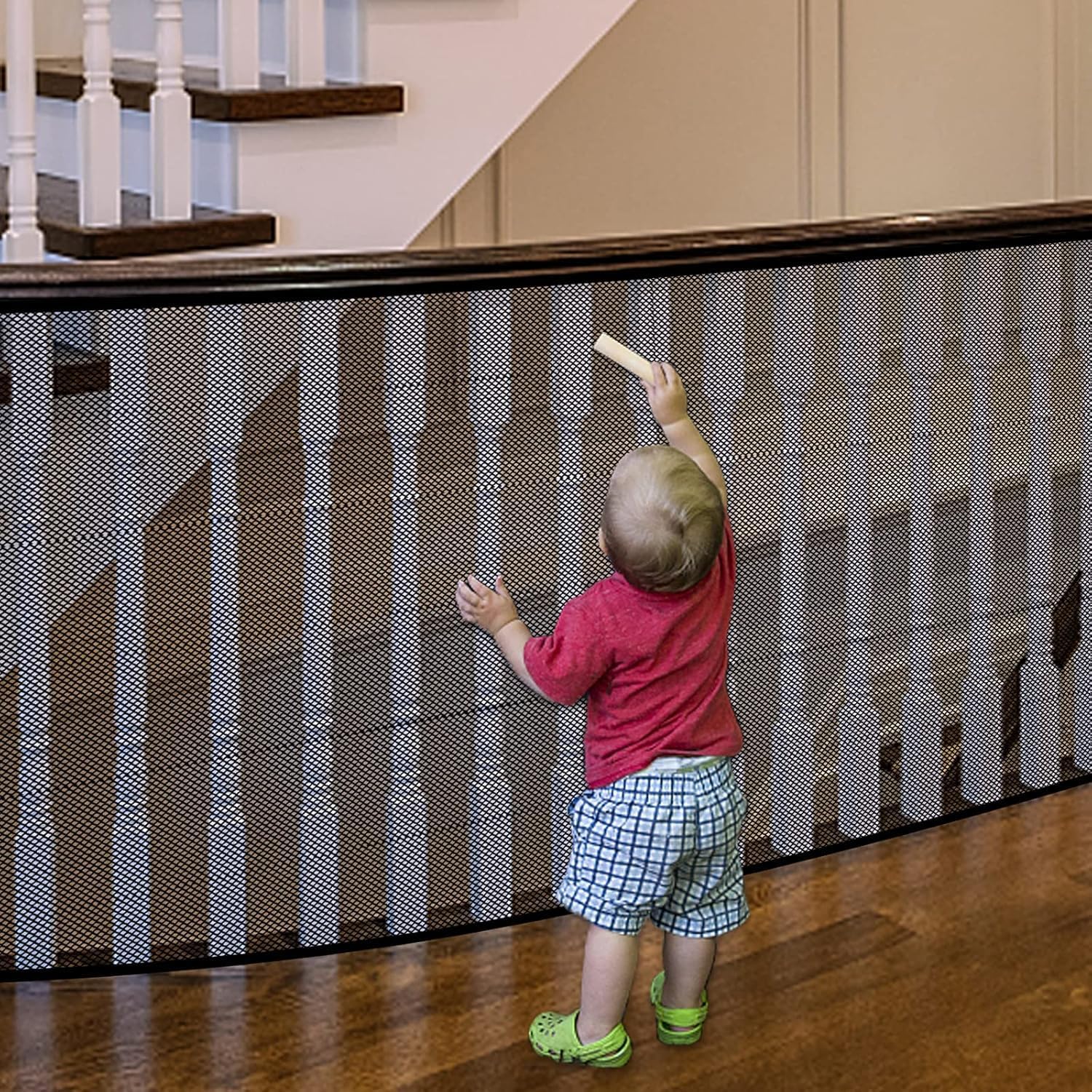 Stairway Net, Baby Gate for Stairs with No Drilling, Baby Safety Banister Guard Rail Net, 18 ft L x 2.66 ft H, Safety