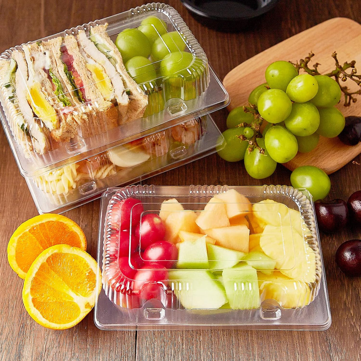 Sturdy Plastic Hinged Food Containers with Clear Lids, 40 Pack