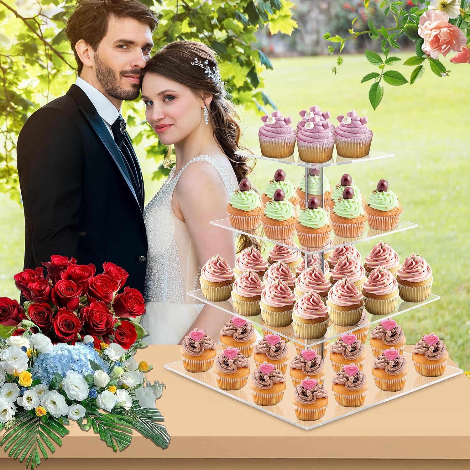 4 Tier Acrylic Cupcake Stand, Premium Cupcake Holder, Acrylic Cupcake Tower Display Cady Bar Party Décor â Display