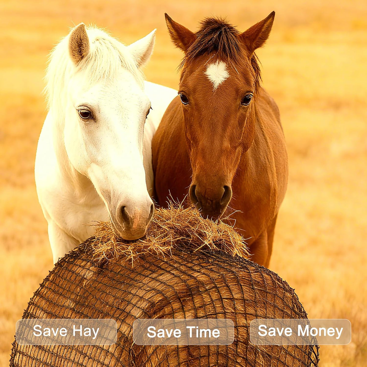 5x5ft Round Bale Hay Net for Horses Slow Feed, Knotless Feeder