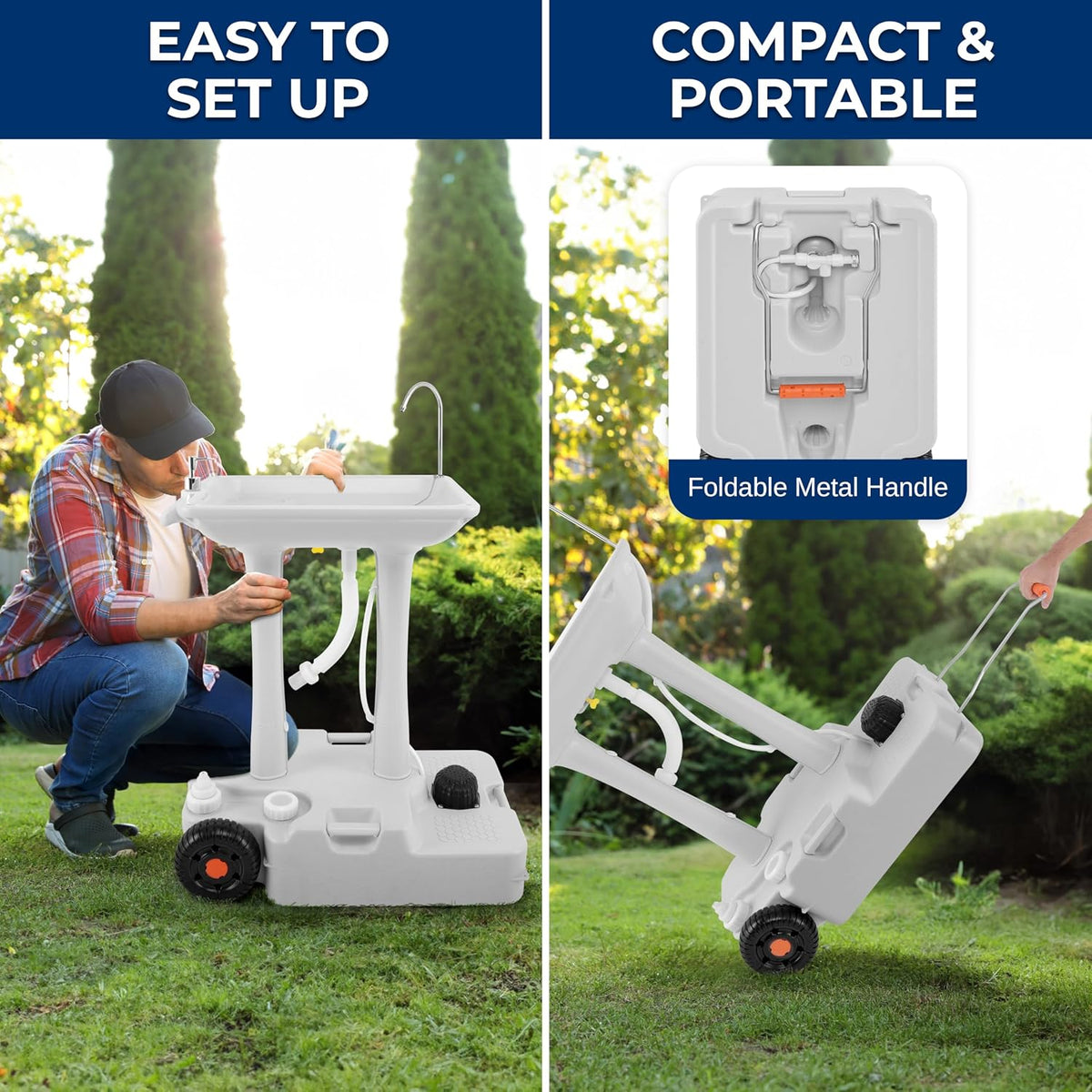 Portable Hand Washing Station, 100+ Hand Washes, Hands-Free Foot Pump, Soap Dispenser, and Drain Hose, Ideal for