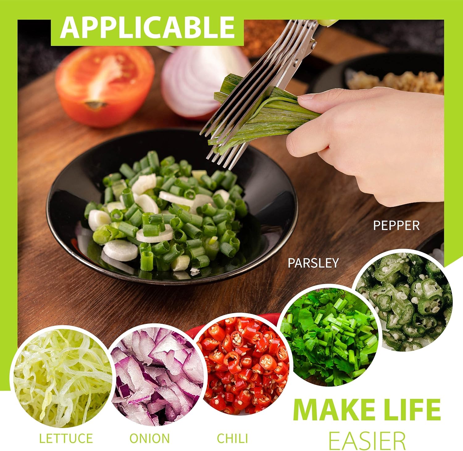 Herb Scissors with 5 Blades & Cleaning Kit, Stainless Steel Kitchen Shears for Herbs, Lettuce, Cilantro, Dishwasher