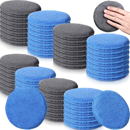 50 Pcs Microfiber Wax Applicator Pad 5 in for Car Wax,Blue, Gray | Soft Car Wax Applicator Pads Bulk, Scratch-free
