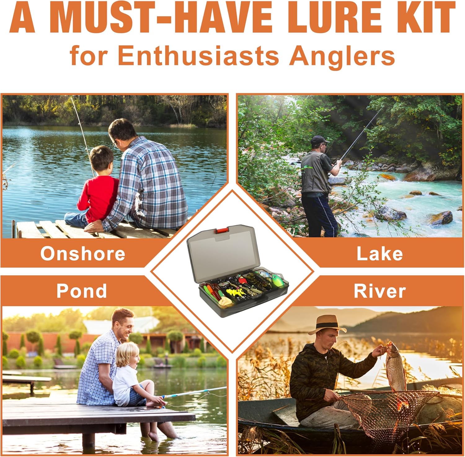 Complete Fishing Accessories - Tackle Box with Tackle Included, Fishing Hooks, Jig Heads, Sinkers, Weights, Swivels