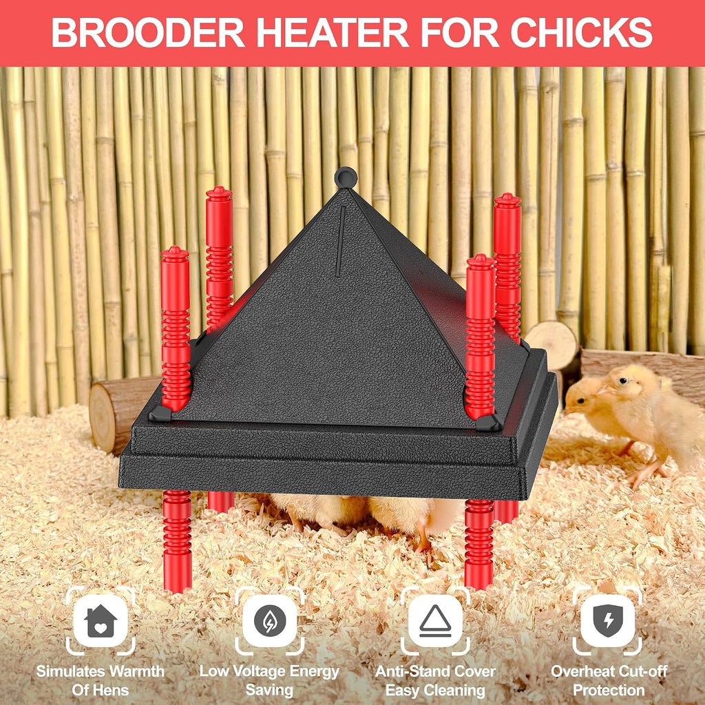 Chick Brooder Heating Plate with Anti Stand Cone, 10"x10" Fixed Temp Black
