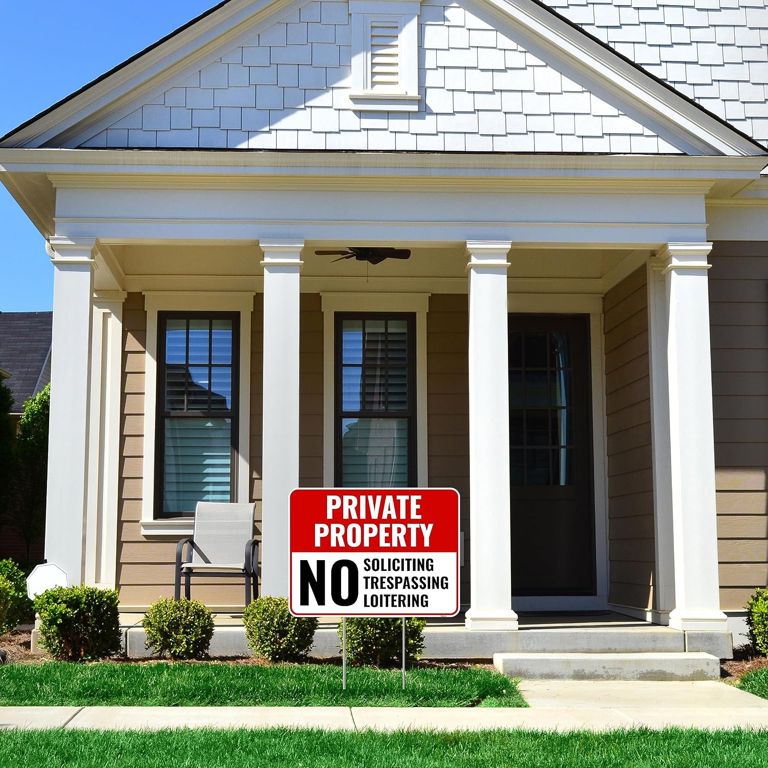 2PC Private Property No Soliciting Trespassing Loitering Signs with Metal Stakes, 12"x9" - Corrugated Plastic - No
