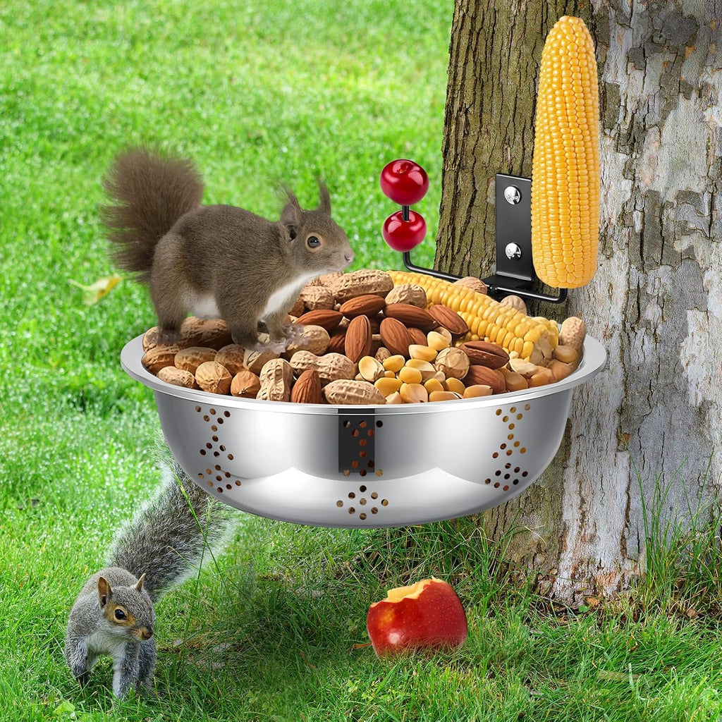 Squirrel Feeders for Outside, Metal Squirrel House for Outdoor, Durable Bowl Tree Mounted of Chipmunk Feeder