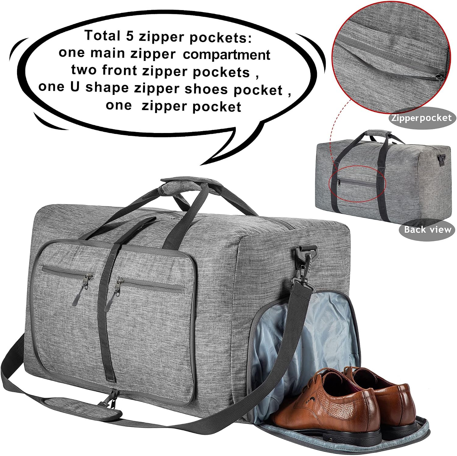 65L/85L/115L Foldable Travel Duffle Bag, Lightweight Checked Luggage with Shoe Compartment, Water-Resistant Weekender