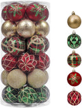 Christmas Ornaments Set, 30ct 2.36 Inches Red Green and Gold Shatterproof Christmas Tree Decorations Ball Ornaments