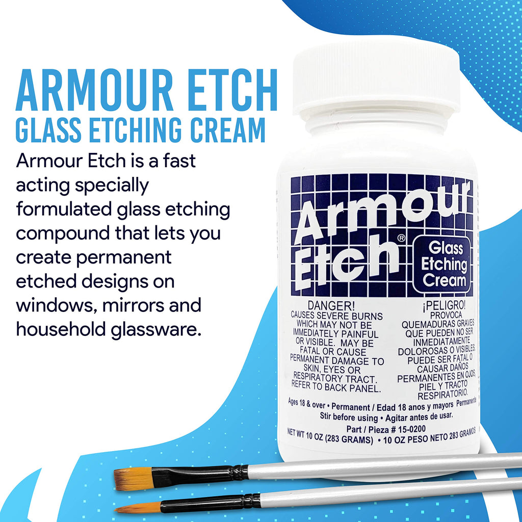 Armour Etch 10 oz Glass Etching Cream Bundle with Moshify Brushes