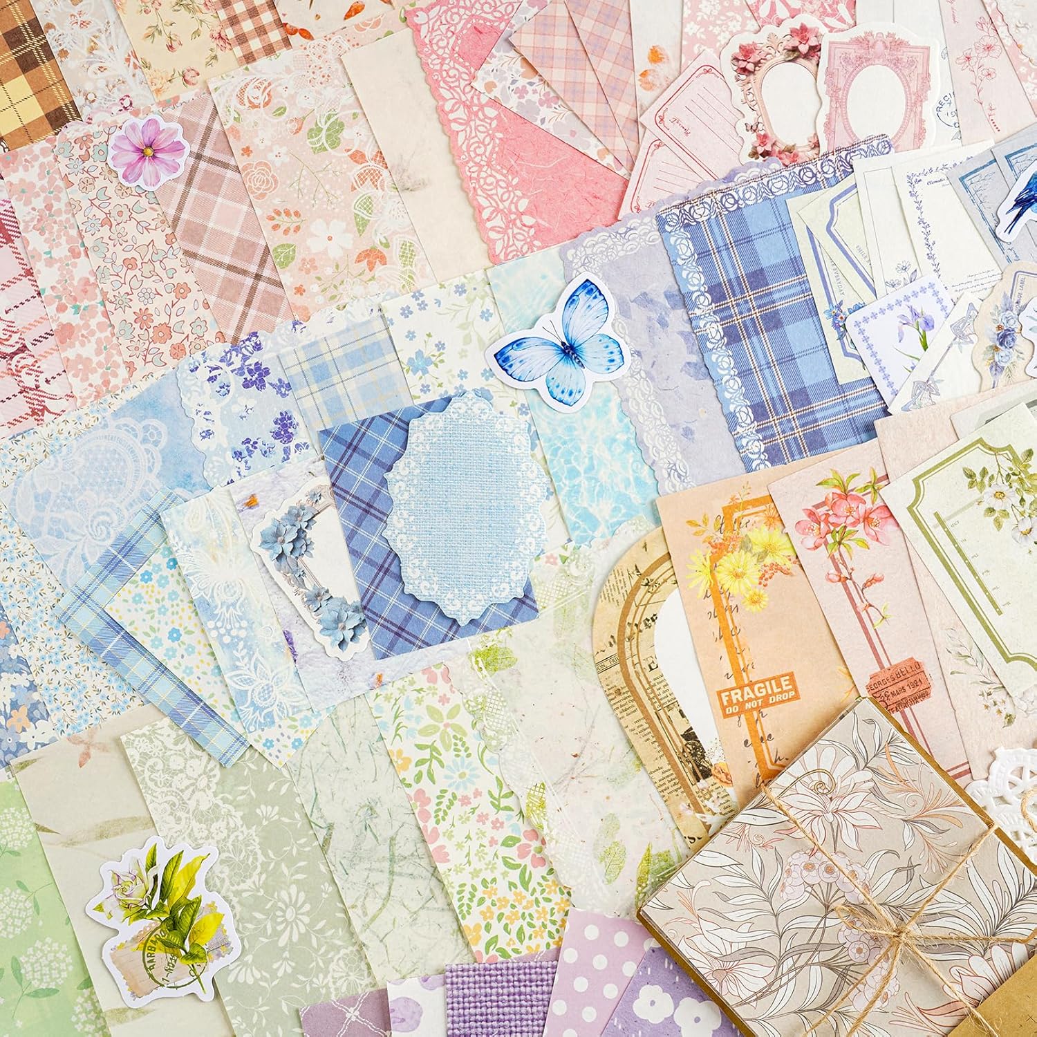 560 Sheets Floral Scrapbook Paper with Stickers Assorted Set, 7 Colors Scrapbooking Paper Vintage Scrapbook Supplies