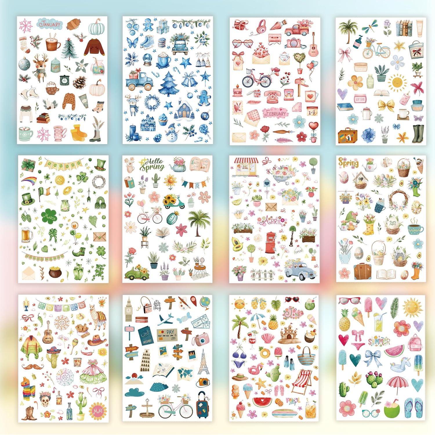 Planner Stickers (24 Page, 1000+ Stickers, Multicolor, Paper, Vintage Style, Holiday & Seasonal Themed, Planner &