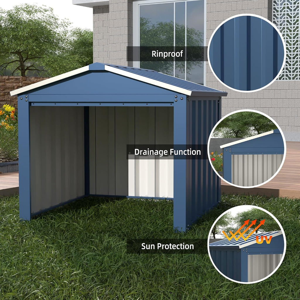 Metal Robot Mower Garage, 3 x 3 FT, Blue | Open-front steel shelter for robotic mowers; 33.07"D x 33.14"W x 24"H
