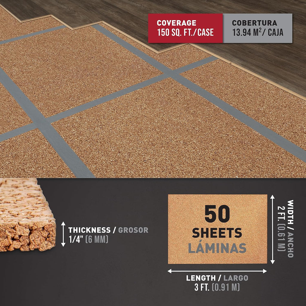 70-175 Natural Cork Underlayment Sheets - 2 ft. Wide x 3 ft. Long x 6 mm Thick - 300 sq. ft. (50 sheets/pack)