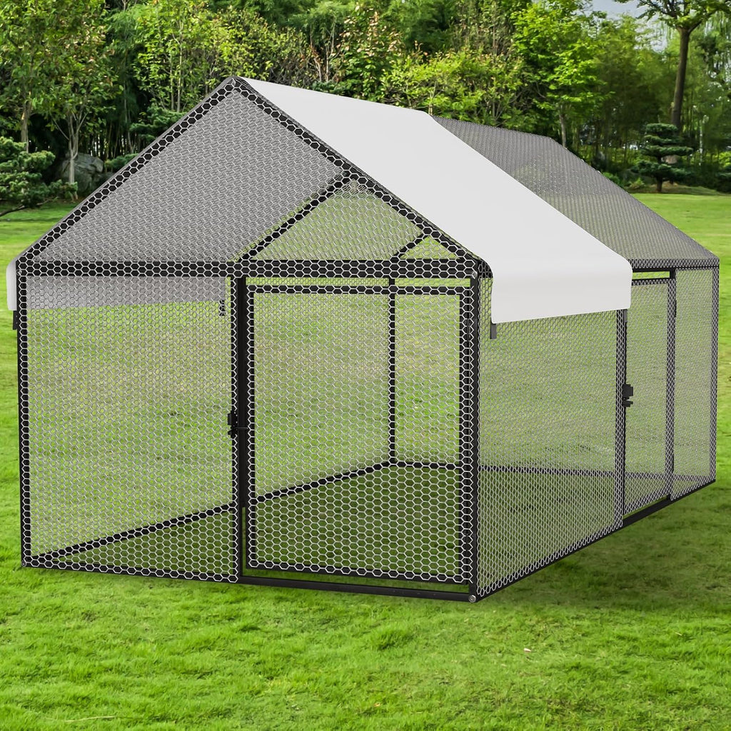 Metal Chicken Coop 79"x40"x40", Portable Chicken Run with Cover