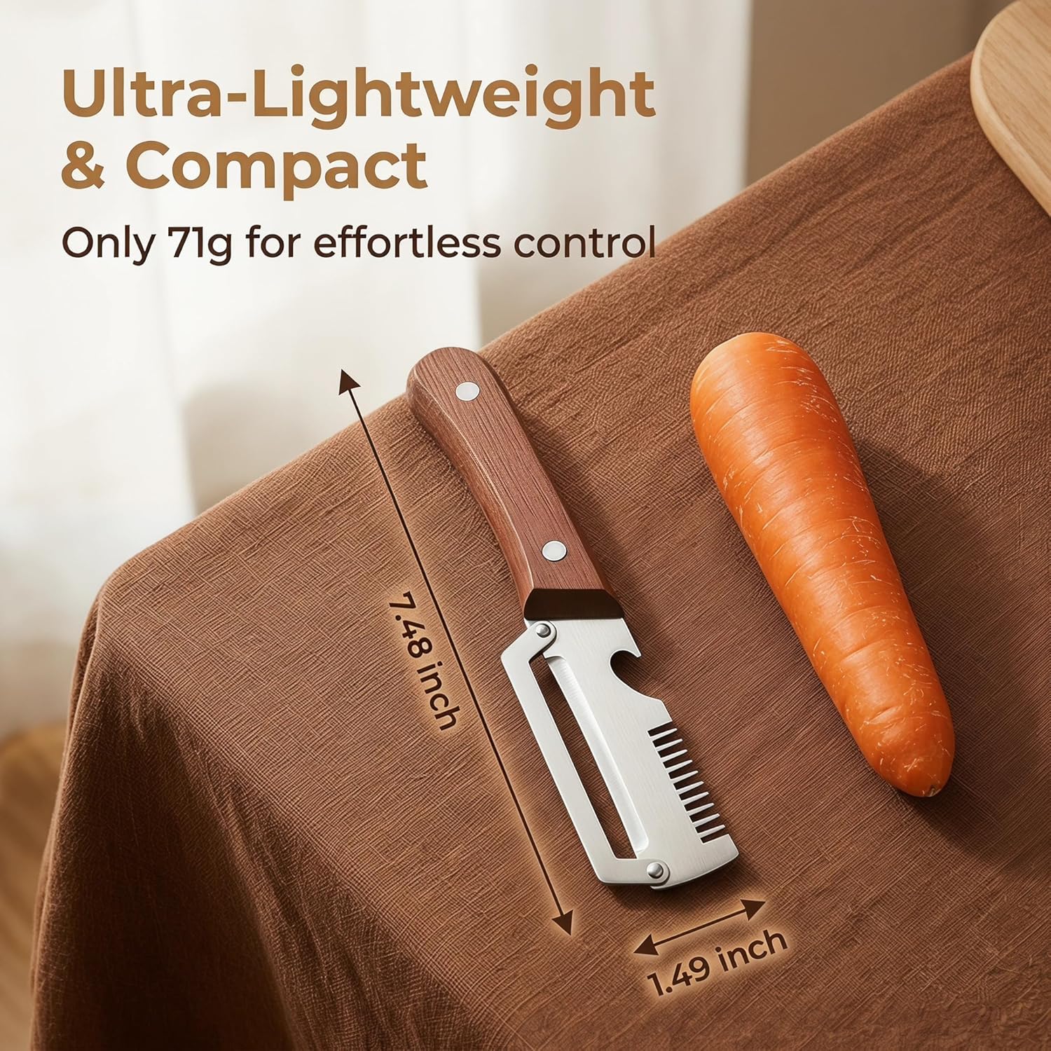 Multifunctional Vegetable Peeler, 3-In-1 Kitchen Gadget With Wooden Handle, Bottle Opener And Shredder, Suitable For