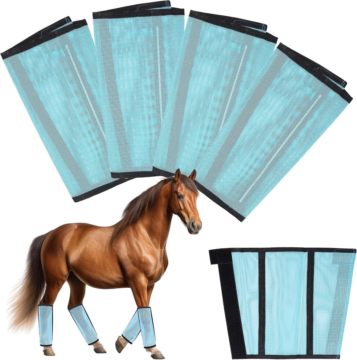 Horse Fly Boots 4 Pack | Breathable Mesh Horse Leg Protection for Pasture Turnout | Reduce Stomping, Hoof Damage &