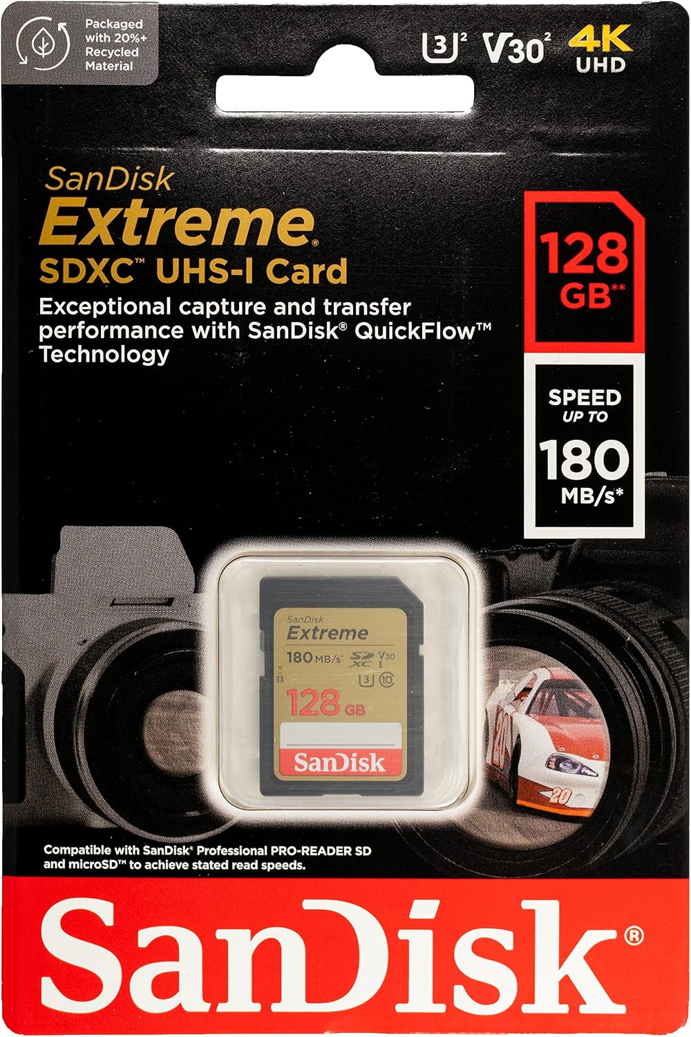 SanDisk 128GB Extreme V30, 4K, Class 10 Memory Card for Fujifilm Cameras | Works with GFX 50S II, X-T30 II, X-E4