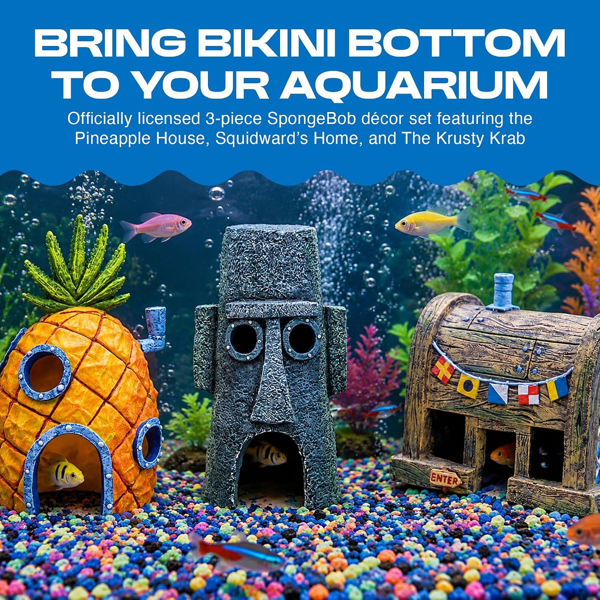 Officially Licensed Spongebob Fish Tank Decorations, 3-Piece Set