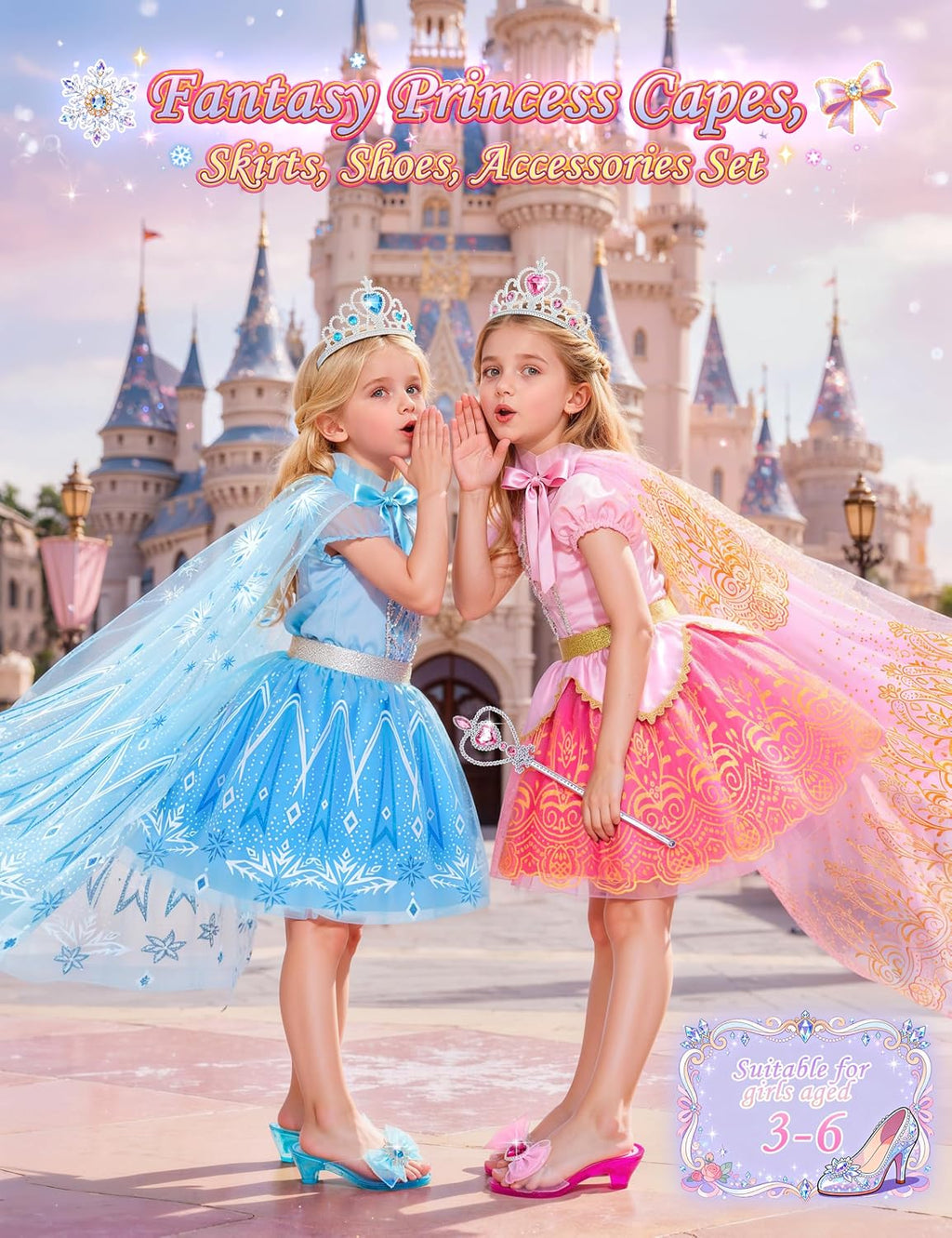 Princess Dress Up Clothes for Little Girls Toddlers Princess Dress Up Shoes | Princess Cape Tutu Shoes Crown Wand