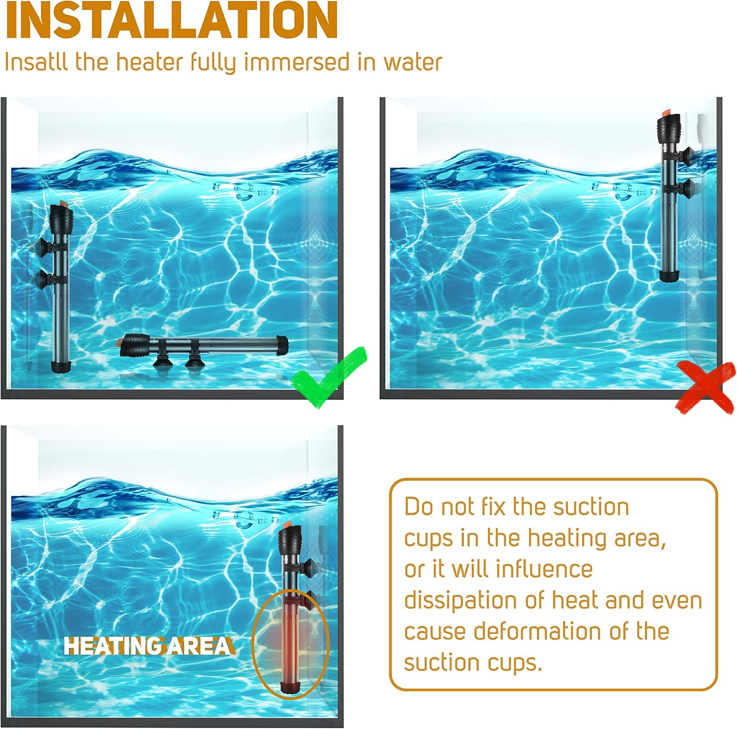 Submersible Aquarium Heater, Adjustable Fish Tahk Heater with Free Thermometer Suitable for Marine Saltwater and