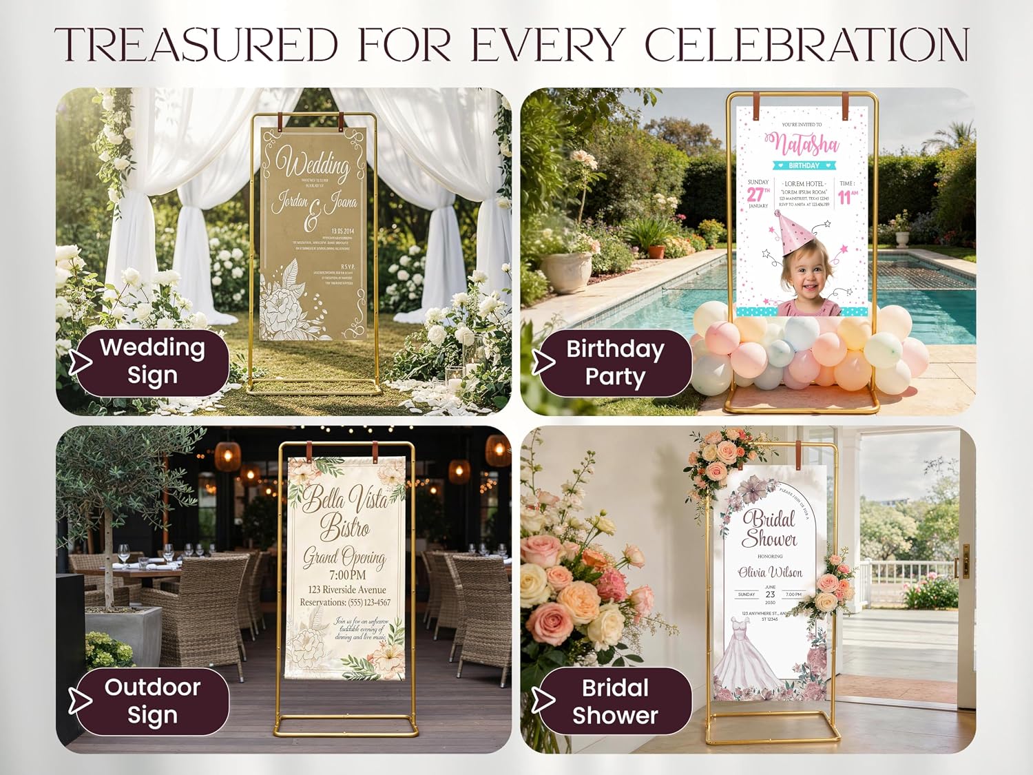 Adjustable wedding welcome sign stand - Customizable design bundle for linen sign stand - wedding sign holder