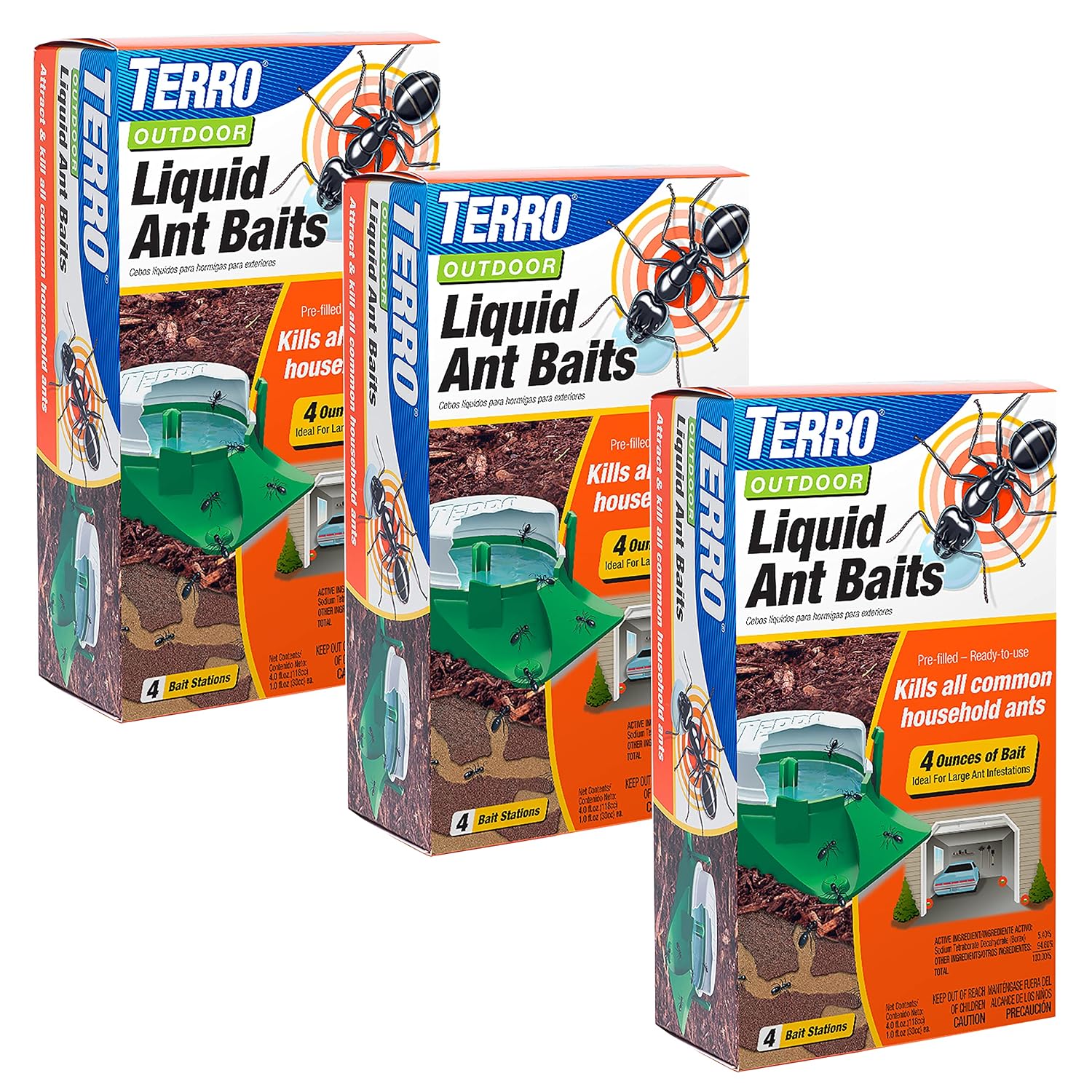 Outdoor Liquid Ant Bait Stations, 12-Pack | Ready-to-Use Ant Killer Traps, Kills Common Household Ants Including