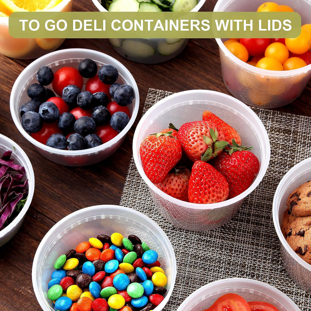 50 Sets Plastic Deli Containers with lids - 16oz 8oz Pint Container