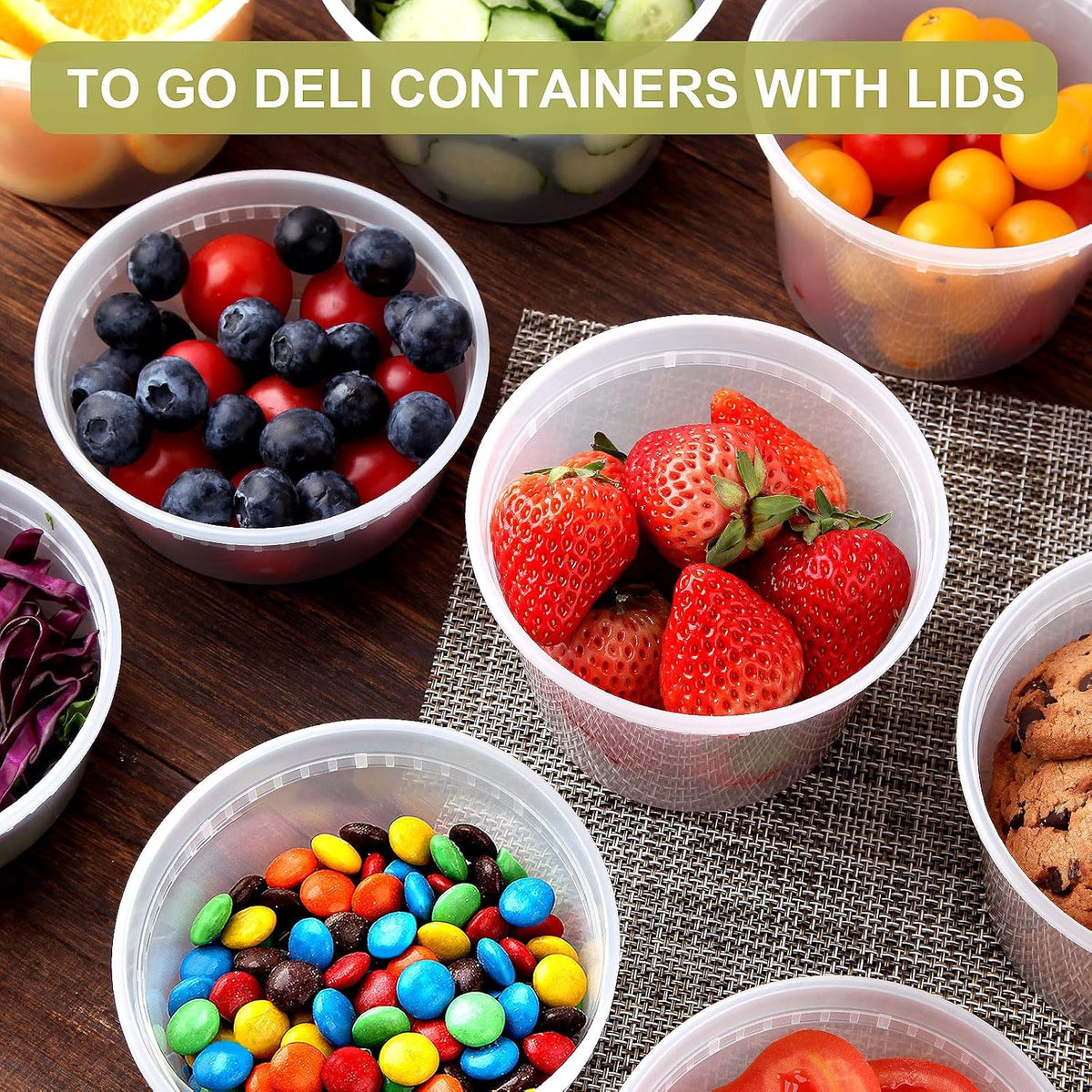 50 Sets Plastic Deli Containers with lids - 16oz 8oz Pint Container