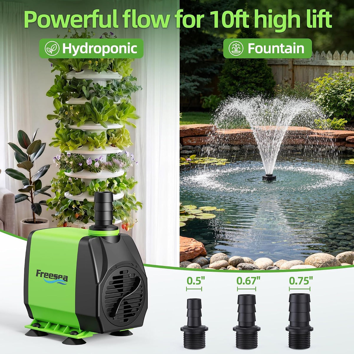 800GPH Small Pond Pump: Circulate 500-1200 Gallon Pond in 1-2 Hours