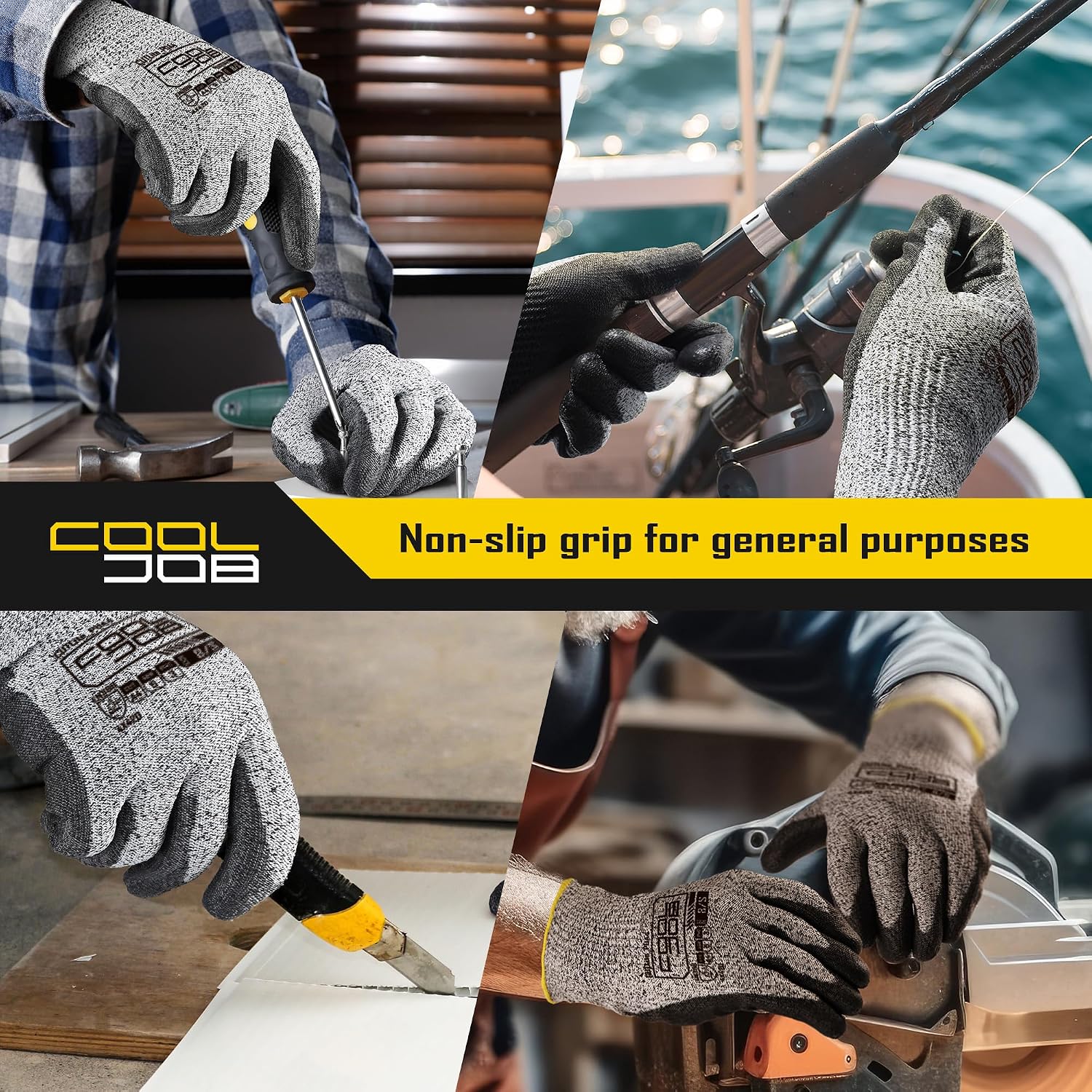 12/120 Pairs Cut Resistant Safety Work Gloves with Grip, 13 Gauge Seamless Shell with PU Coating, ANSI A2 A4 A6, Gray