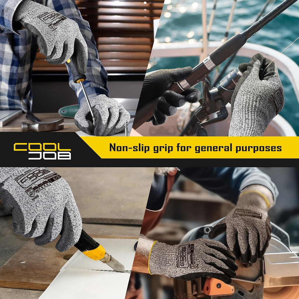 12/120 Pairs Cut Resistant Safety Work Gloves with Grip, 13 Gauge Seamless Shell with PU Coating, ANSI A2 A4 A6, Gray