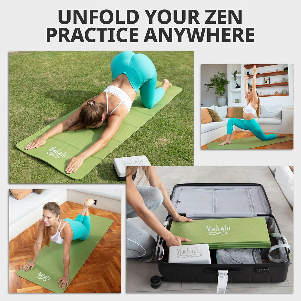 Foldable Yoga Mat + Carry Bag, 6mm 7-fold Workout Mat, Easy to Store, Anti-Slip Folding Exercise Mat for Yoga